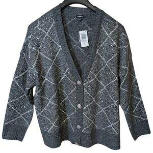 Torrid Vegan Cashmere V Neck Metallic Cardigan Charcoal Size 0 (Large/12)
